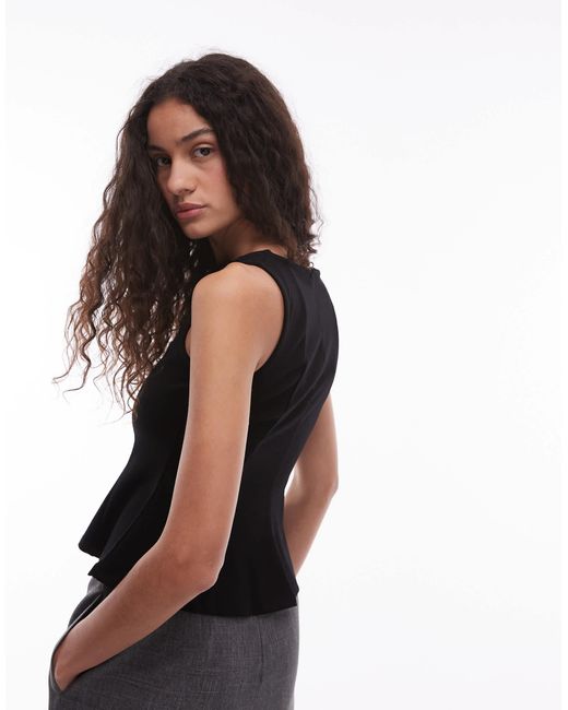 Mango Black Sleeveless Structured Peplum Hem Top