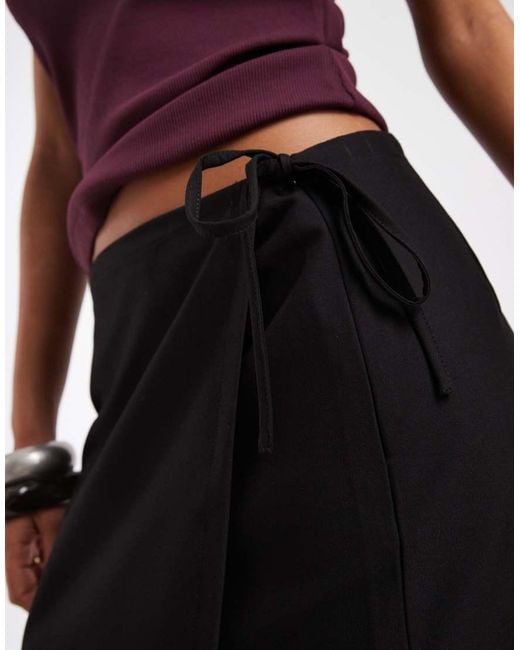 Pieces Black Tie Side Woven Mini Skirt