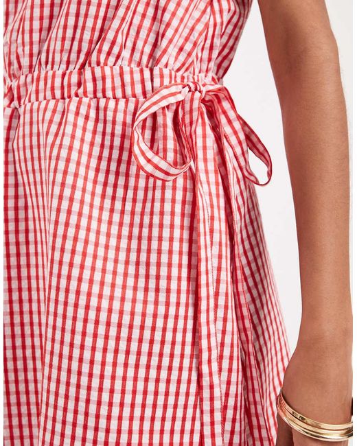 Vero Moda Pink Sleeveless Bow Tie Side Seersucker Mini Dress
