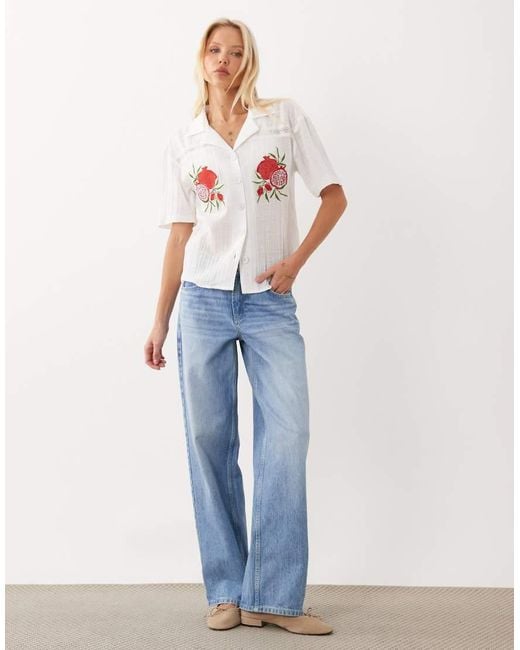ASOS White Lace Insert Pomegranate Embroidered Shirt