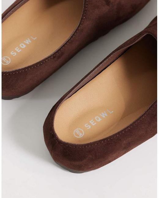 SEQWL Wide Fit Brown Simba Faux Suede Clogs