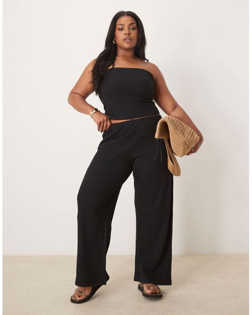 ASOS Black Asos Design Curve Wide Leg Waffle Trouser