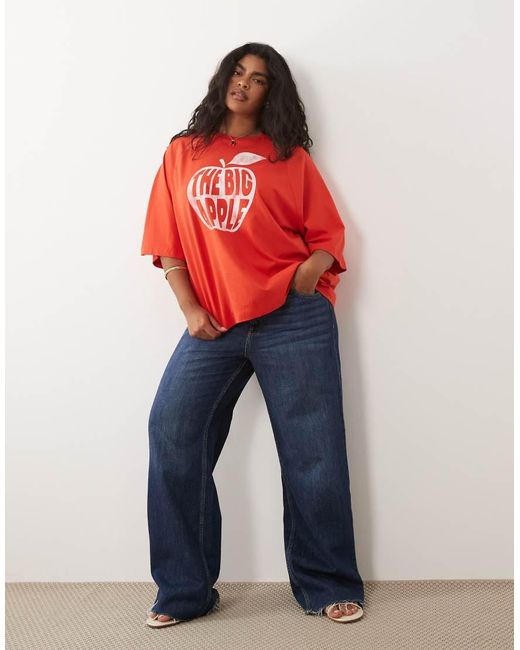 ASOS Red Asos Design Curve Oversized T Shirt With Big Apple Graphic