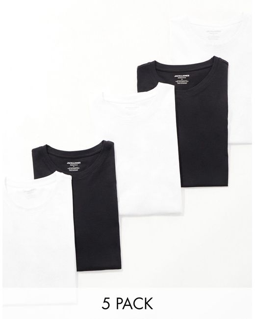 Jack & Jones – 5er-pack lange t-shirts in Black für Herren