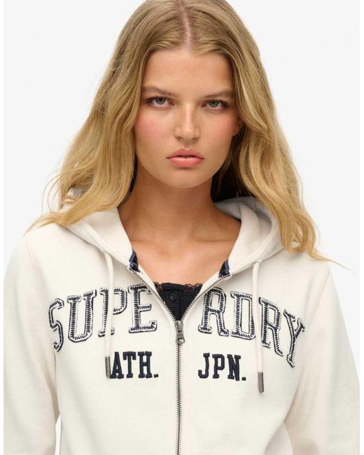 Superdry White Athletic Essentials Relaxed Cropped Zip Hoodie