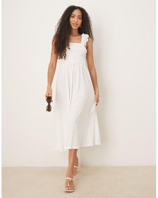 Nobody's Child Natural Rita Ruffle Shoulder Broderie Midi Dress