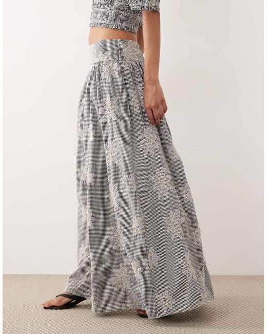 Y.A.S Gray Floral Embroidered Full Midi Skirt Co-ord