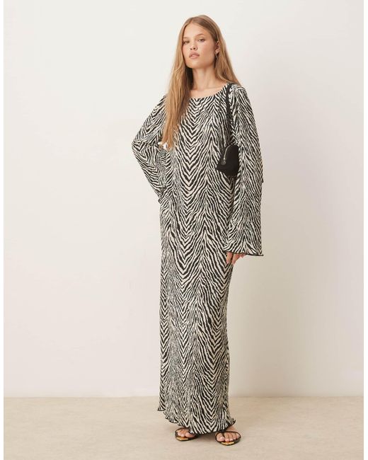 Vila Natural Zebra Print Long Sleeve Maxi Dress