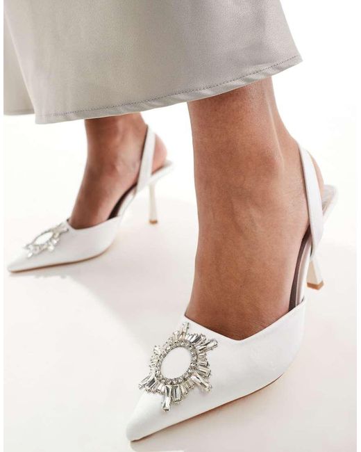 London Rebel White Bridal Embellished Pumps