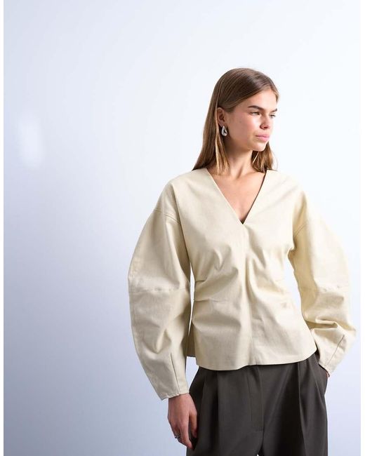 TOPSHOP Natural V Neck Ovoid Sleeve Top