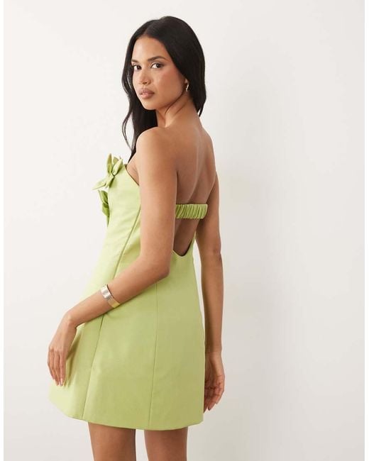 ASOS Green Bandeau Linen Corsage Detail Mini Dress