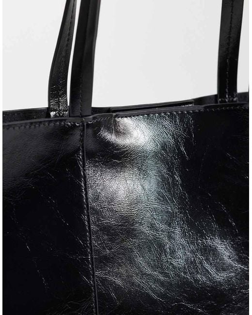 Mango Black Classic Faux Leather Tote Bag