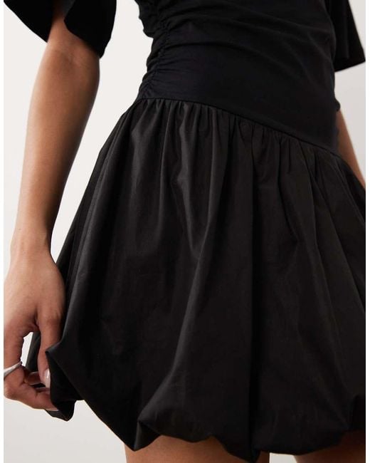 ASOS Black Cinched Waist Bubble Hem Mini Dress
