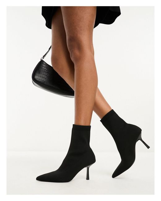 ASOS Black Rosetta Kitten Heel Sock Boots