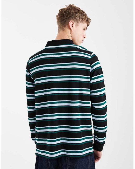 Santa Cruz Blue Cera Stripe Button Up Long Sleeve Polo for men