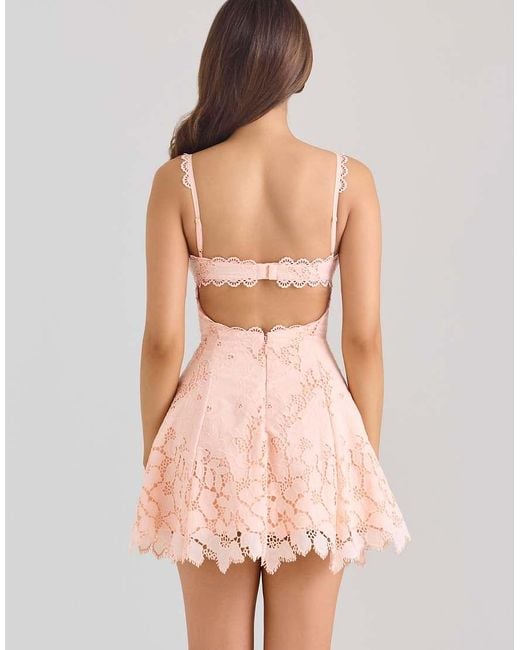 House Of Cb Orange Isla Peach Scallop Lace Broderie Anglaise Mini Dress