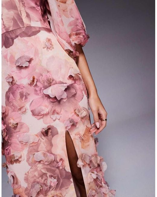 ASOS Multicolor 3d Floral Maxi Dress
