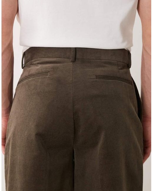 ASOS Natural Tailored Pleated Cotton Rich Oversized Tapered Trousers for men