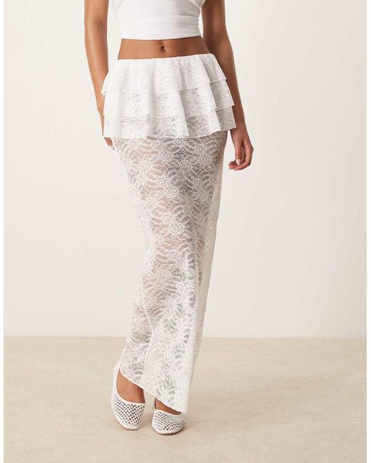 ASOS Doorschijnende Lange Kokerrok Met Kant En Ruches Aan De Taille in het Natural