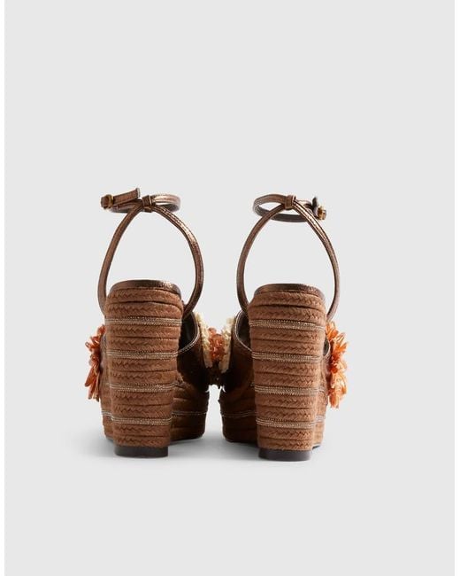 River Island Brown 3D Raffia Flower Wedges