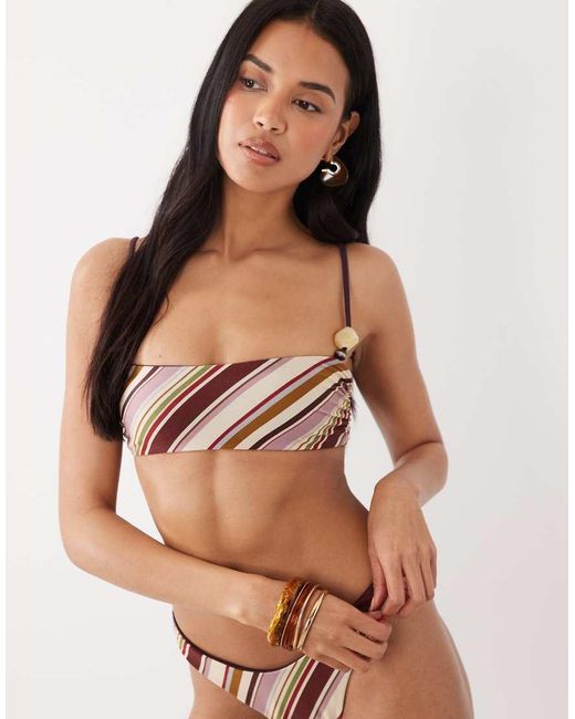 ASOS Brown Susie Sue Striped Reversible Crop Bikini Top With Resin Bead