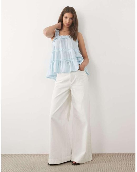 Miss Selfridge Blue Ruffle Tiered Babydoll Top