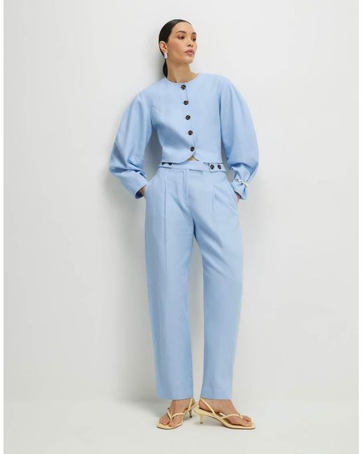 River Island Blue Linen Blend Balloon Sleeve Jacket