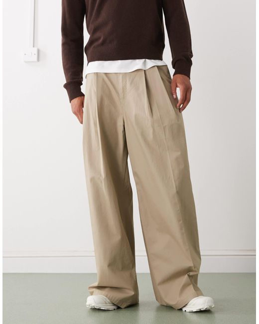 Weekday Natural Oversized Wide Leg Chino Trousers With Front Pleats for men