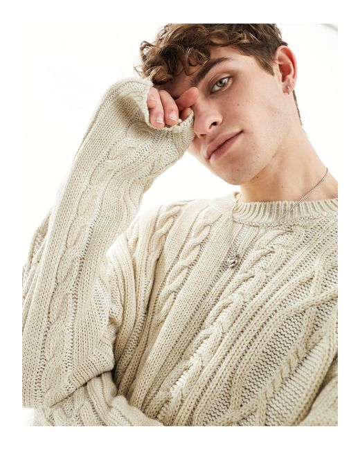 Collusion White Plated Mixed Cable Crew Neck Jumper for men