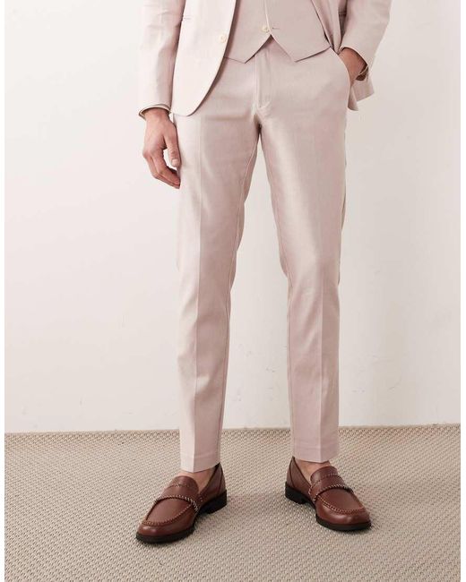 ASOS Pink Skinny Linen Rich Suit Trousers for men