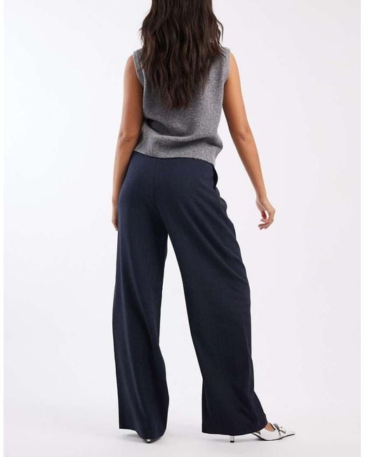 ASOS Blue Tailored Wide Leg Trousers With Wrap Tie Detail