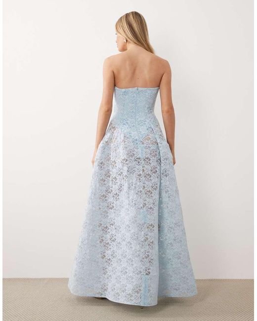 ASOS Blue Premium Bandeau Lace Maxi Dress With Full Structured Skirt