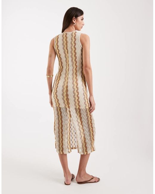Vero Moda Natural Sheer Lined Crochet Sleeveless Midi Dress