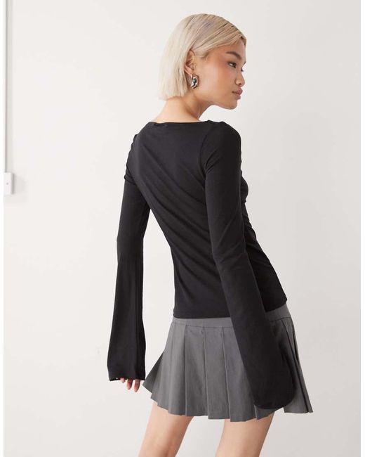 Weekday Black Annie Super Soft Long Sleeve Boat Neck Top