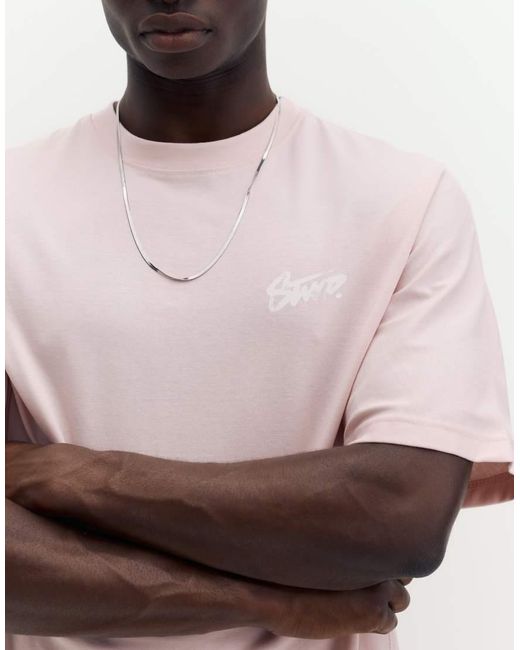 Pull&Bear Pink Stwd Graffiti Logo T-Shirt for men