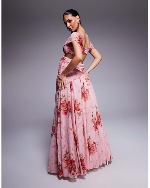 ASOS Pink – maxikleid aus organza und chiffon mit blumenprint