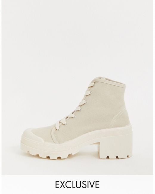 Pull&Bear Natural Canvas Lace Front Heeled Boots