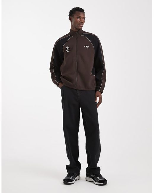 ASOS Black Relaxed Track Jacket With Cut & Sew Panels And Print for men