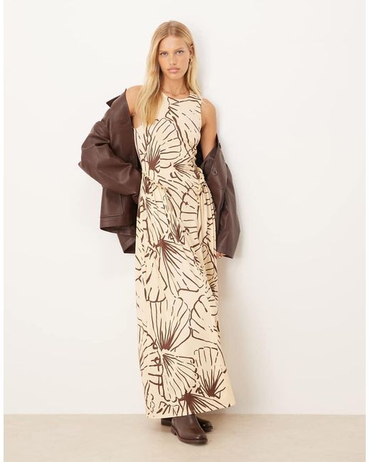 ASOS Natural Sleeveless Frill Hip Detail Midi Dress
