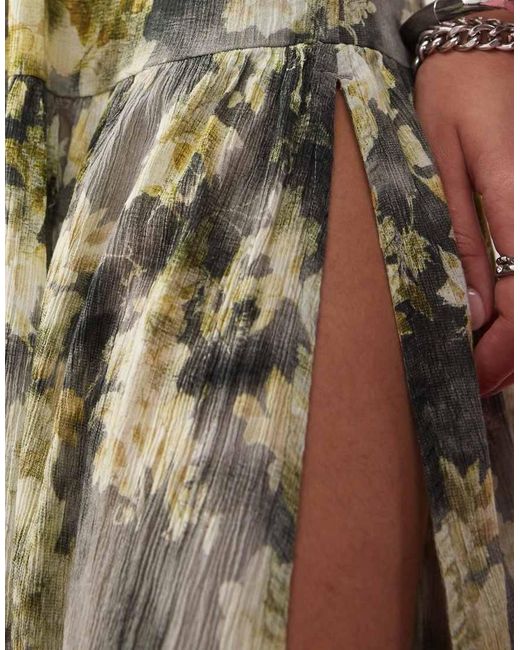 Monki Pink Crinkled Tiered Floaty Maxi Dress With Low Tie Back Detail