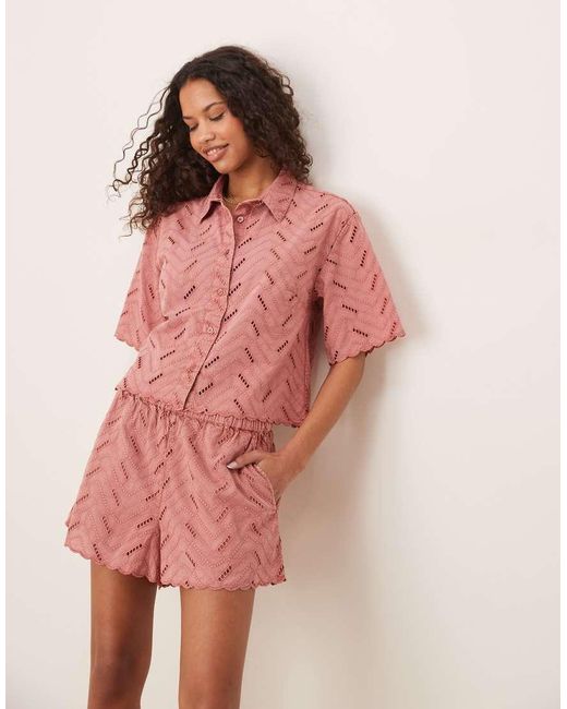ASOS Pink Geo Broderie Relaxed Shorts Co-ord
