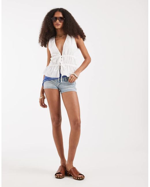 Vero Moda White Seersucker Tie Front Sleeveless Top
