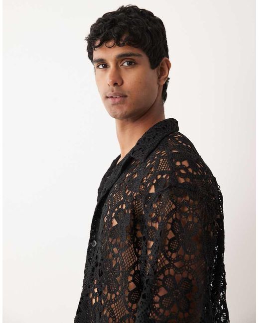 ASOS Black Oversized Crochet Shirt for men