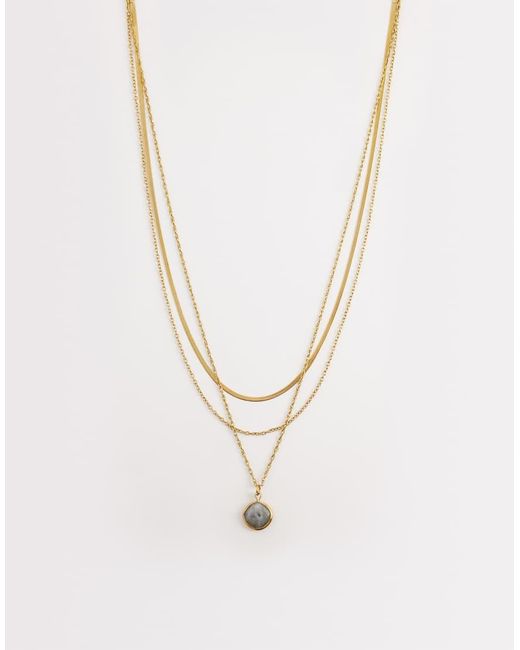 ASOS White Waterproof Stainless Steel Multi-row Necklace With Stone Set And Chain Detailing