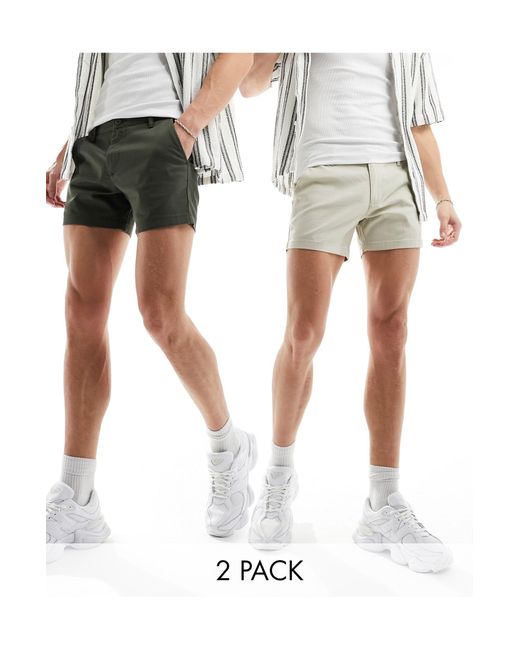 ASOS White 2 Pack Skinny Chino Shorts for men