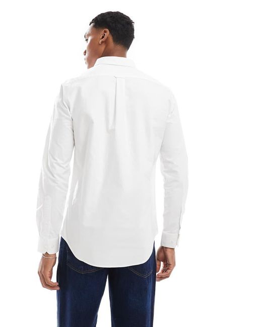 Farah White Brewer Slim Fit Long Sleeve Oxford Shirt for men
