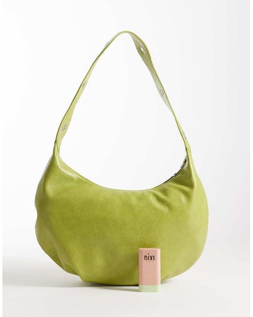 Pieces Green Half Moon Eyelet Strap Detail Shoulder Bag