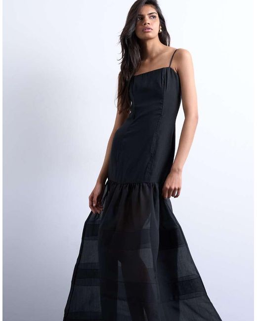 TOPSHOP Blue Maxi Dress With Sheer Layered Volume Skirt