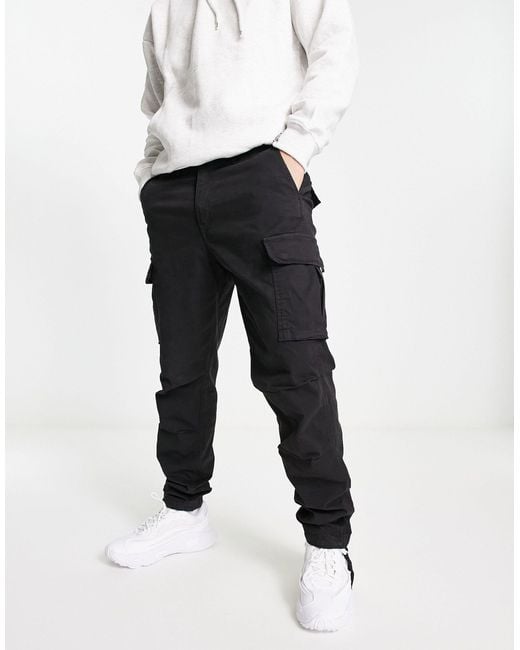 Jack & Jones Tapered Cuffed Cargo Pants in White for Men | Lyst