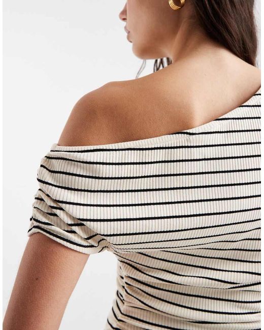 ASOS White Fallen Shoulder With Gathered Waist Top